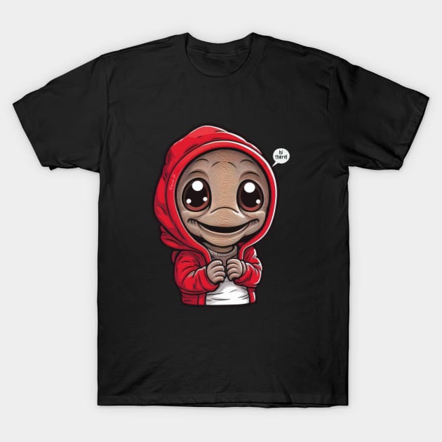 Cool Alien with a Hooded Pullover design #13 T-Shirt by Farbrausch Art